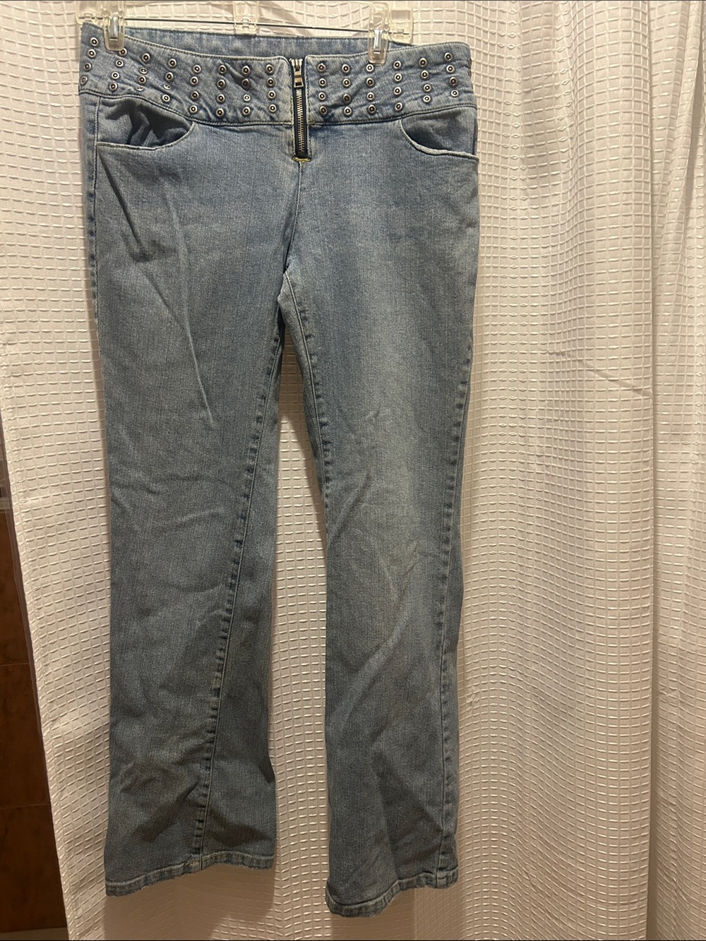 Light Blue Women’s Jeans with Studded Waistband